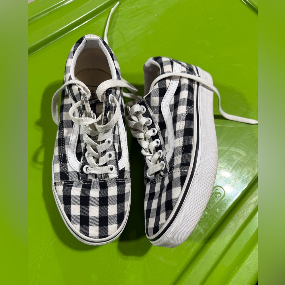 Womens Sz 5 Vans Old Skool Black White Plaid  Shoes Sneakers - Picture 2 of 6